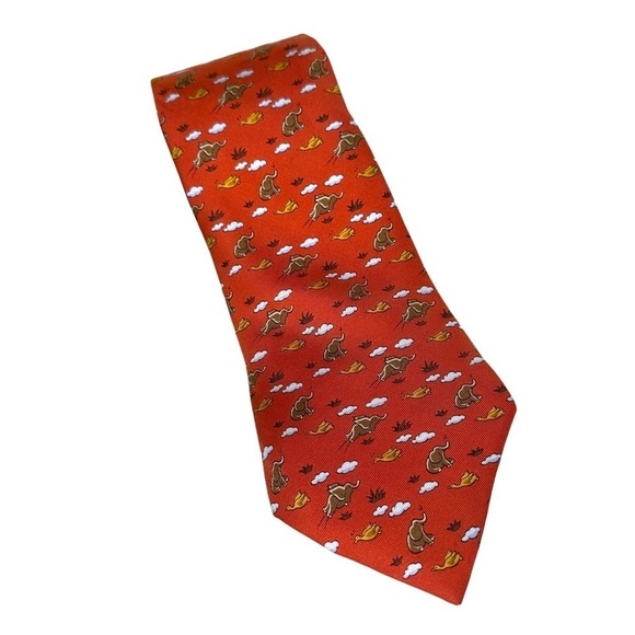 Hermes 100% Silk Jumping Elephant Watching Duck Tie - Picture 1 of 6